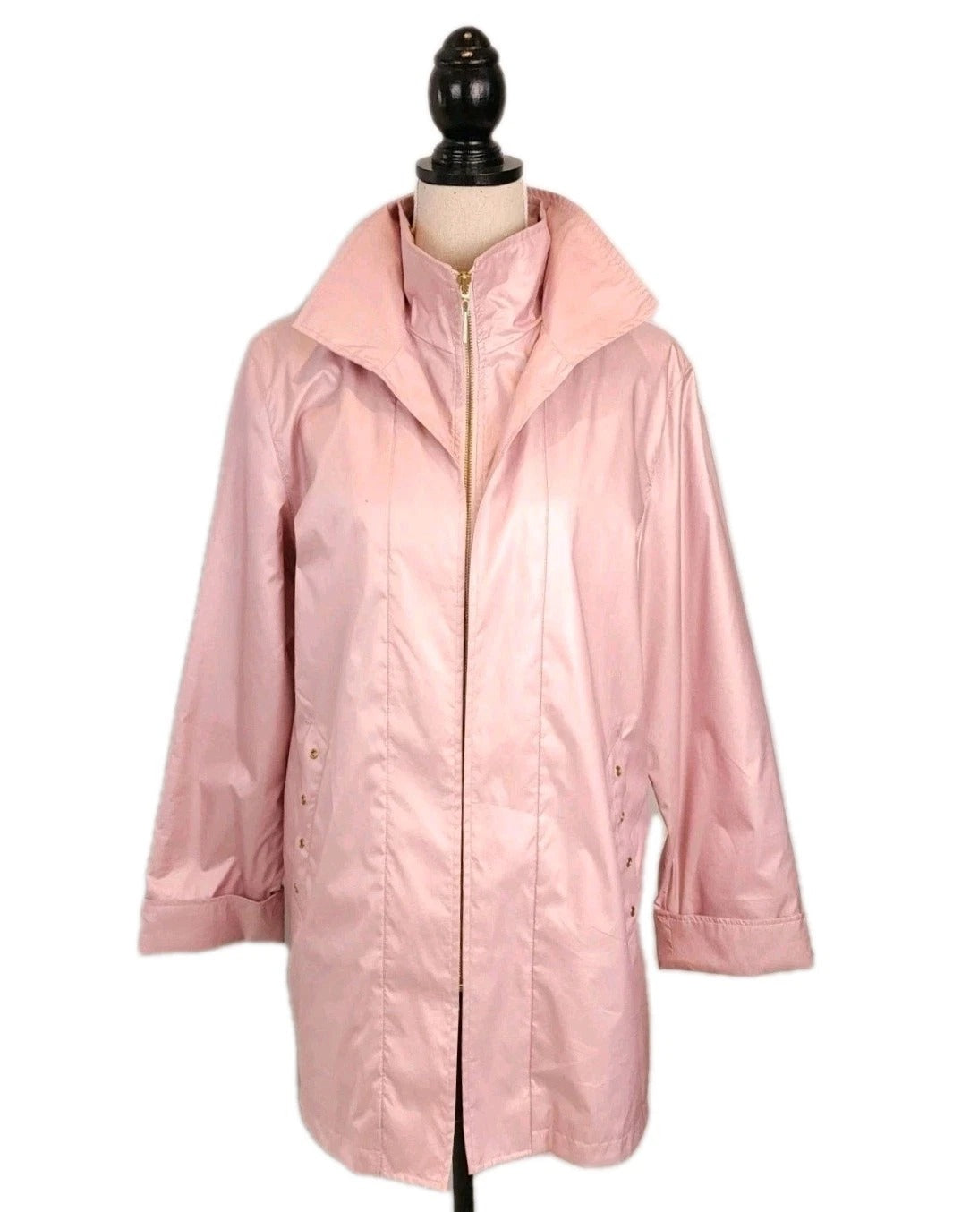 LINDOR PETITE Sz L Metallic Soft Pink Full Zip Jacket Water Repellent
