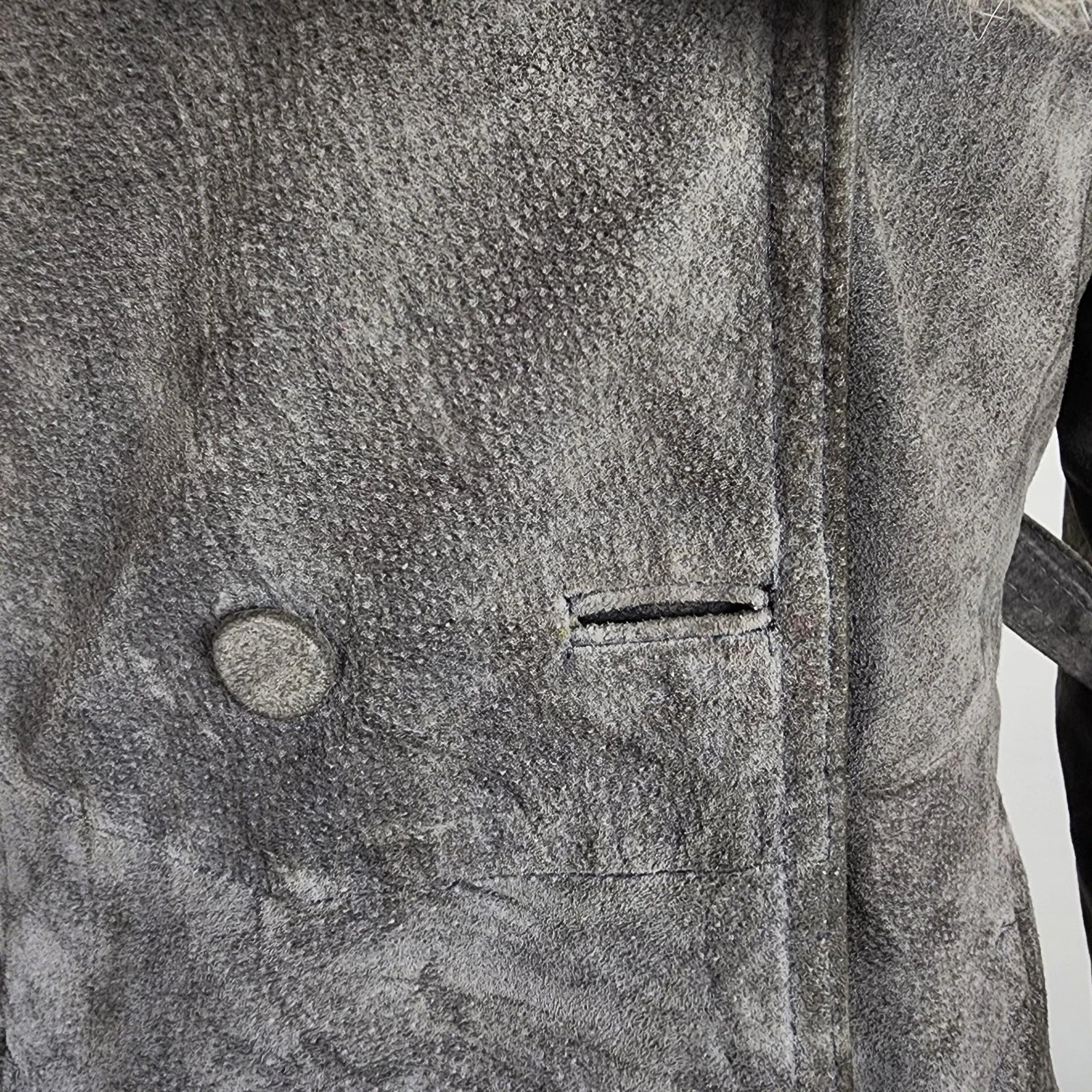 Rabbit Fur Collar Leather Trench Coat Sz Small Vintage