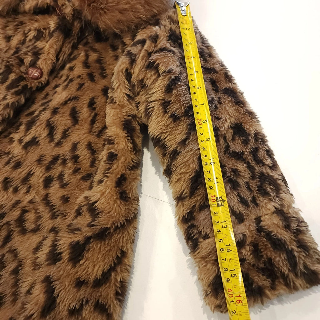 Fox Fur Collar XL YOUTH Leopard Print Coat Vintage Hand Made