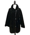 Vintage Plush Jet Black Faux Fur Overcoat Sz 3XL Knee Length