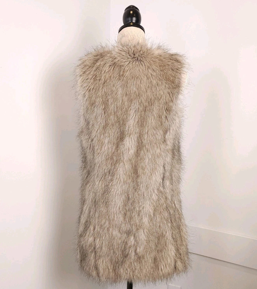 Dynamite Sz M Long Faux Fur Open Vest Beige