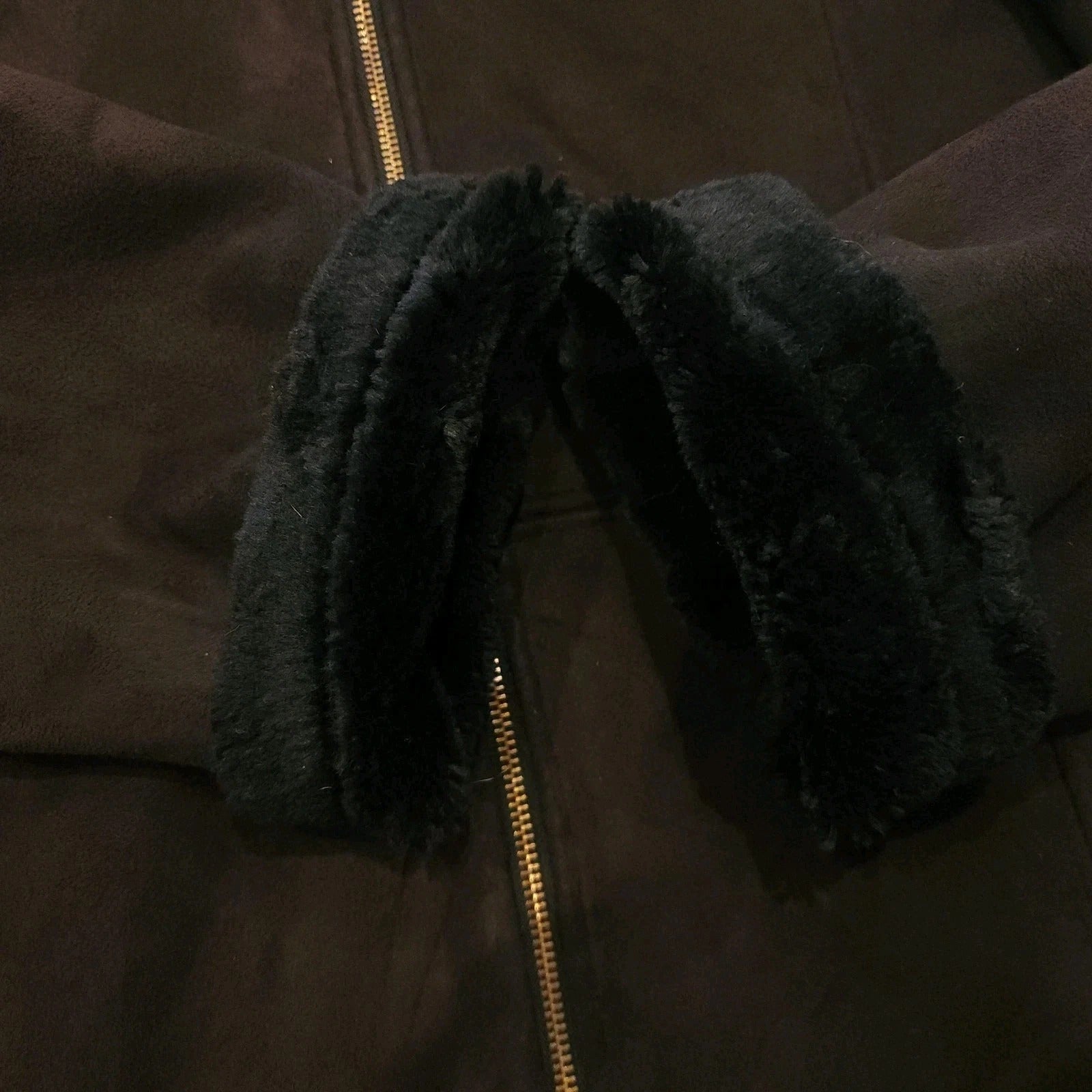 Faux Shearling Zip Jacket Brown with Black Faux Fur Lining Sz M Vintage