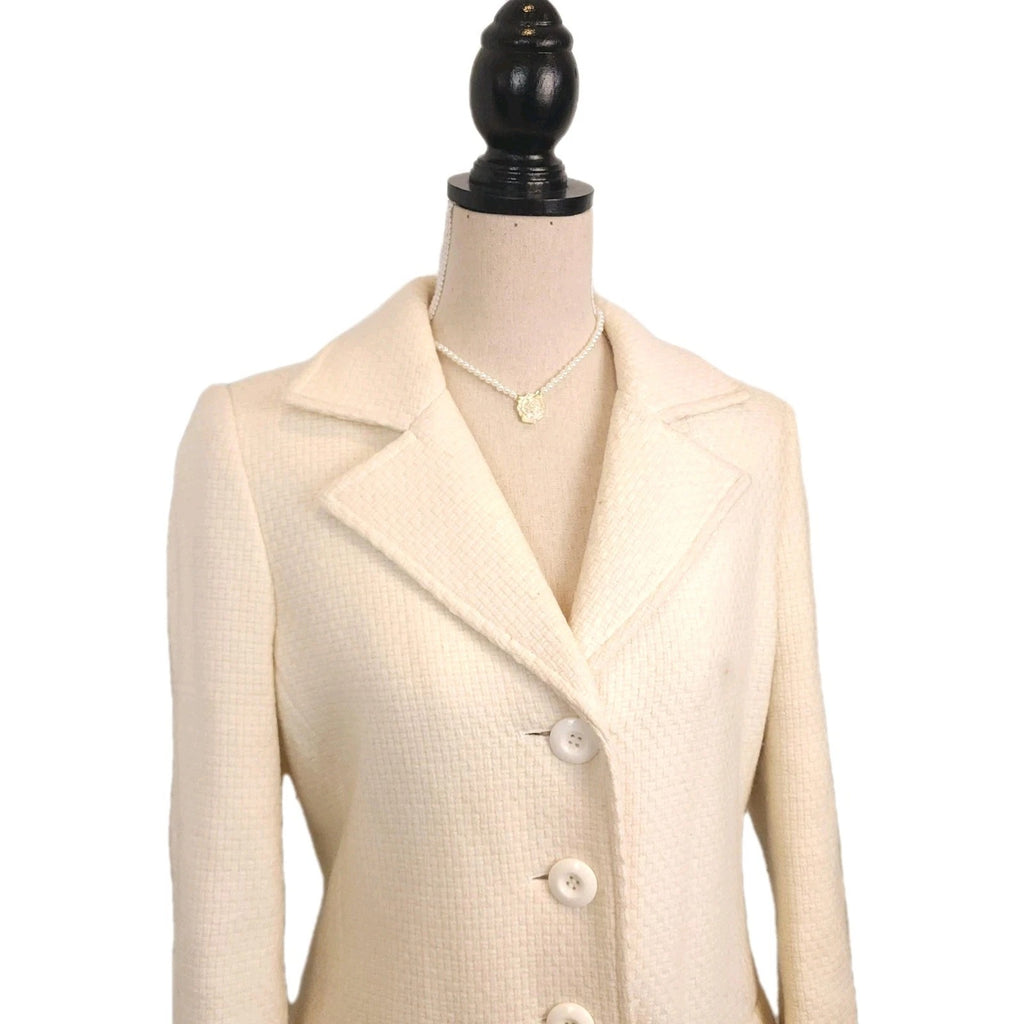 Reitmans Single-breast Buttoned Long Ivory Tweed Overcoat Sz Medium