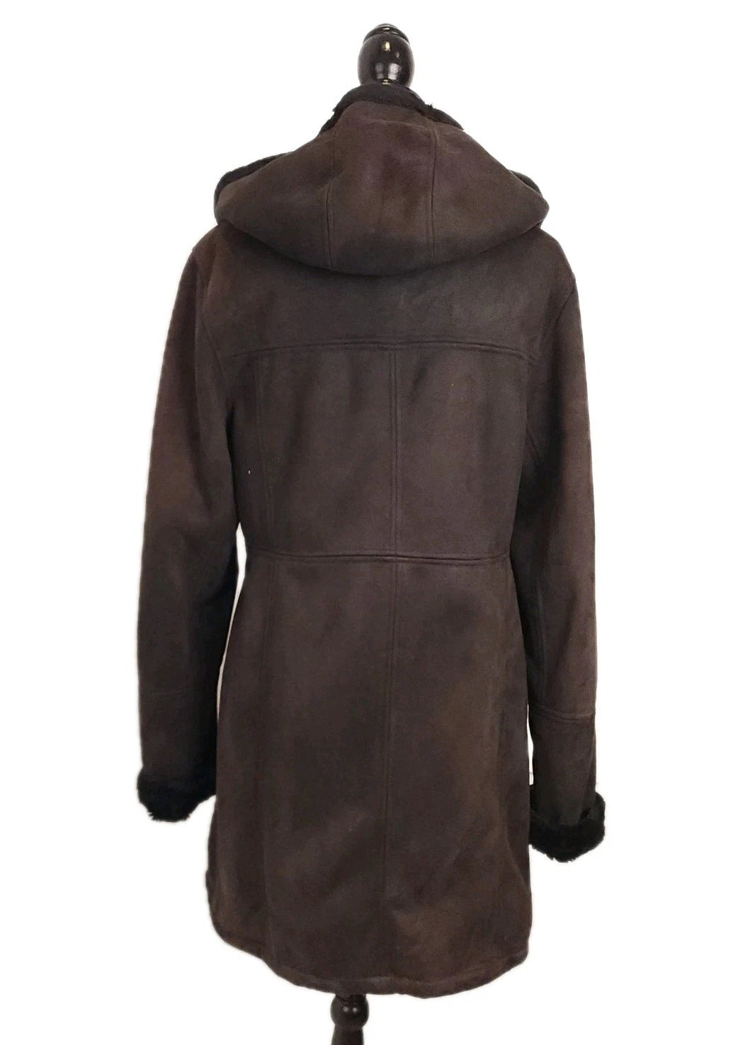 Faux Shearling Zip Jacket Brown with Black Faux Fur Lining Sz M Vintage