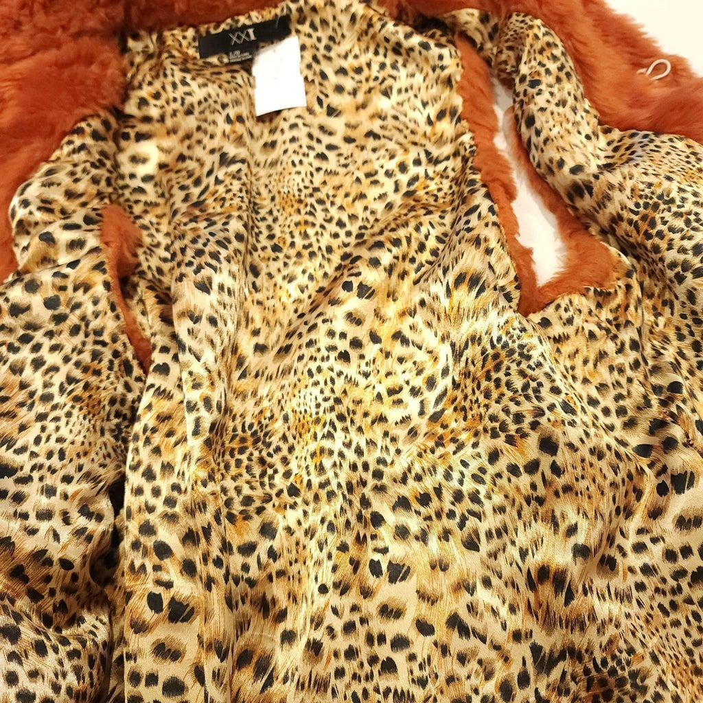 Orange Faux Fur Vest with Leopard Lining Sz L