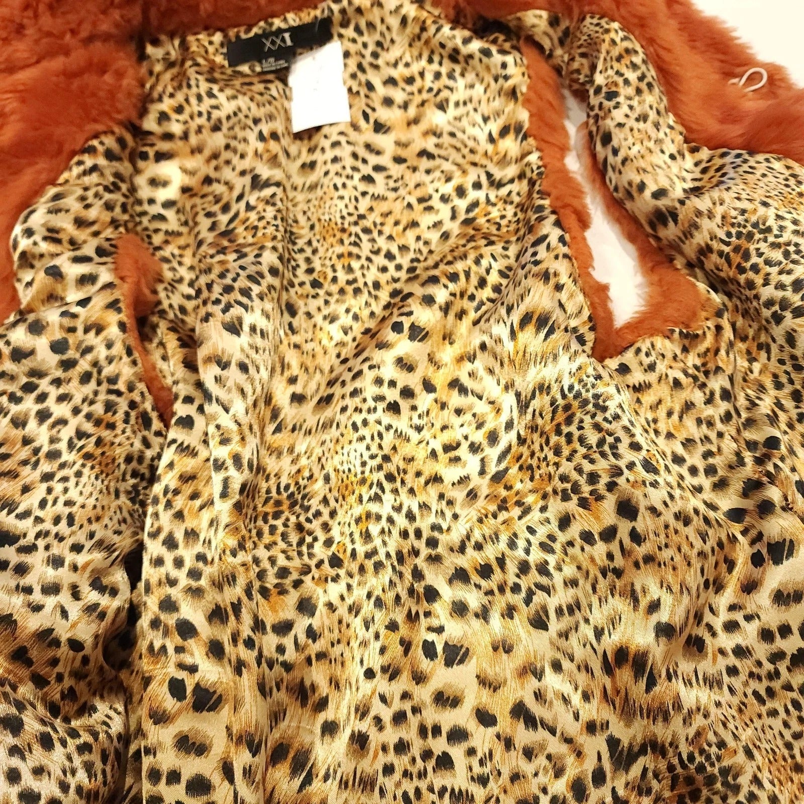 Orange Faux Fur Vest with Leopard Lining Sz L