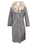 Rabbit Fur Collar Leather Trench Coat Sz Small Vintage