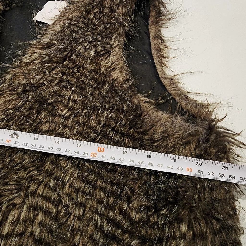 JUSTFAB Mocha Brown Shaggy Faux Fur Vest Fits Size Large