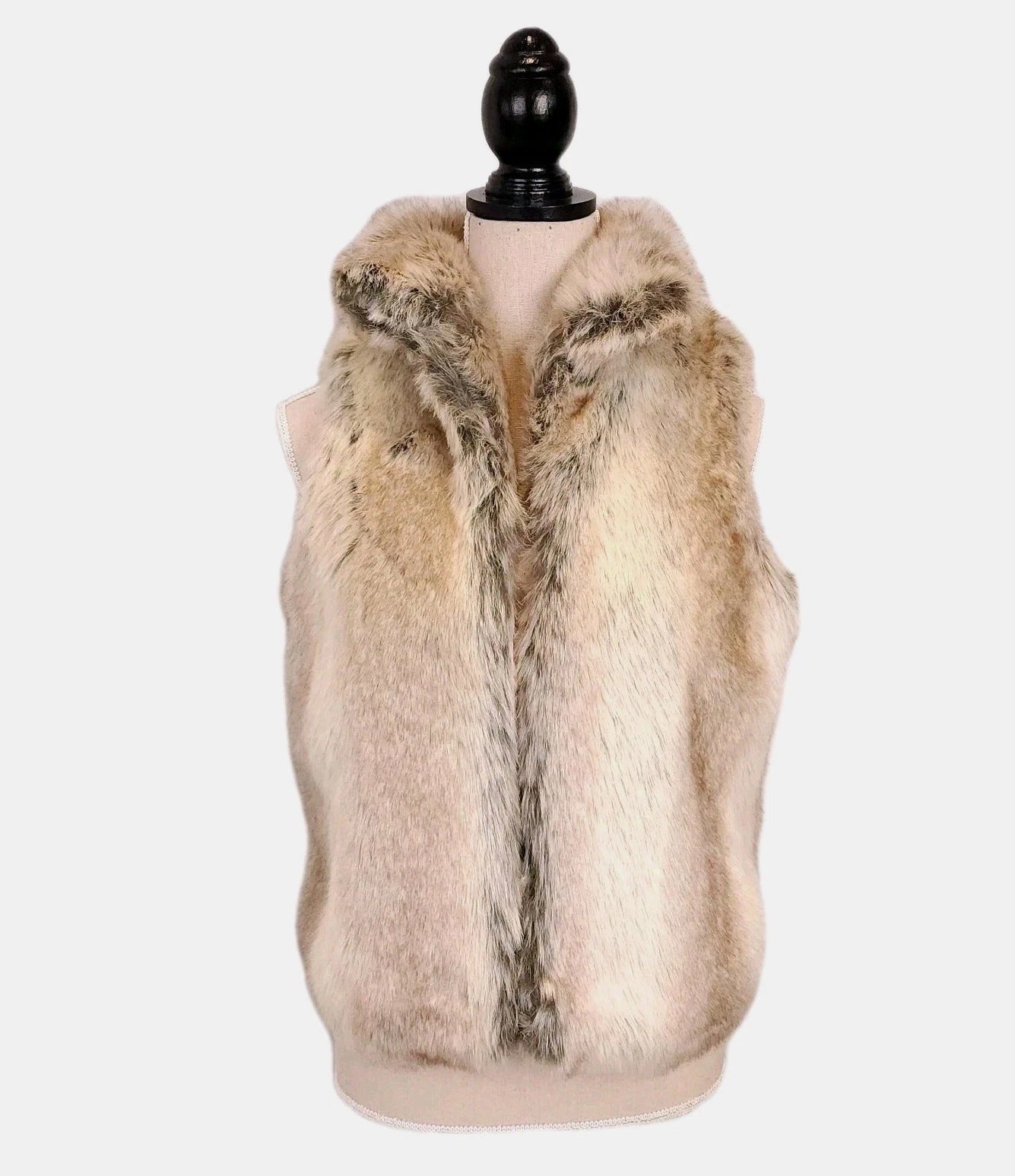 Parkhurst Bold Collar Light Brown Faux Fur Open Vest Sz S