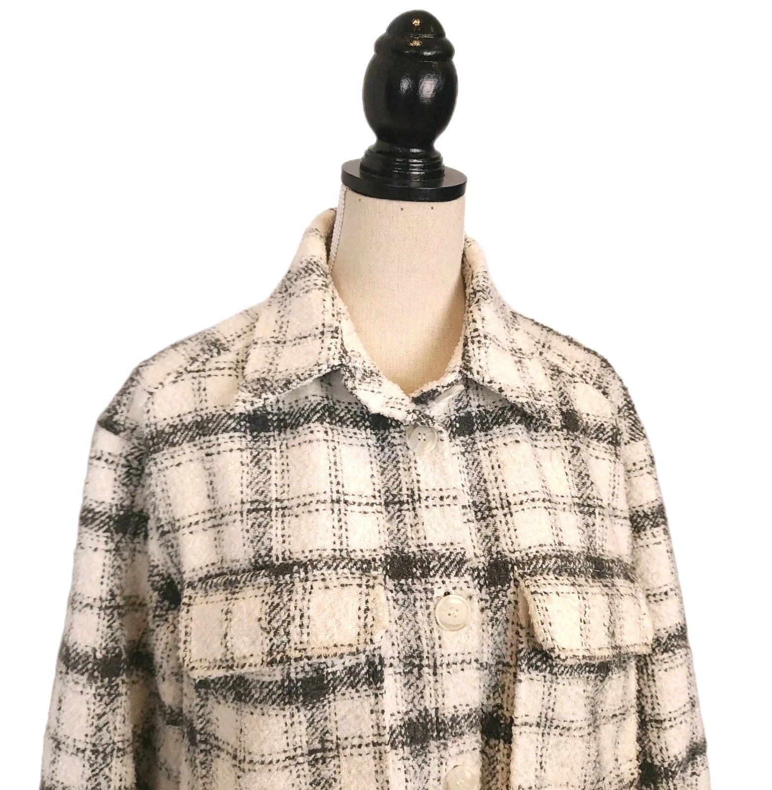 H&M Sz M Ivory & Gray Plaid Shacket Heavy Over Shirt