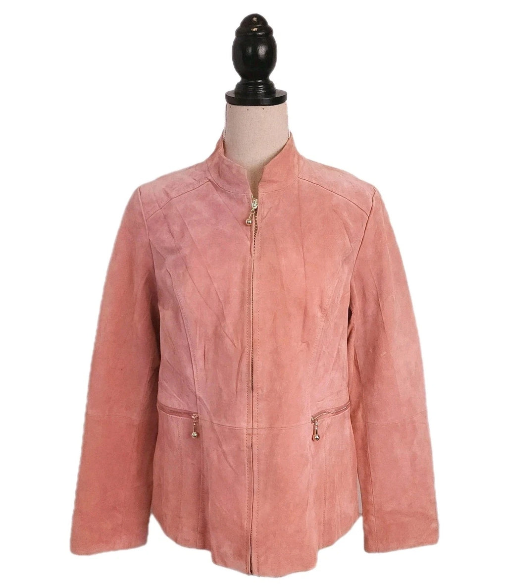 GUILLAUME Leather Salmon Pink Full Zip Jacket Sz Medium