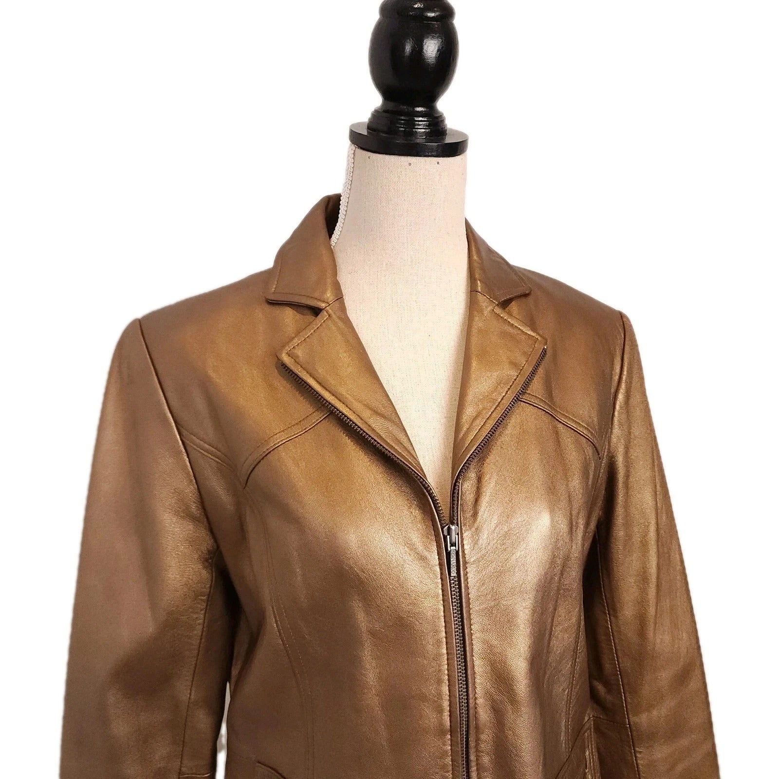 BERNARDO Sz L Bronze Genuine Leather Zip Blazer Jacket