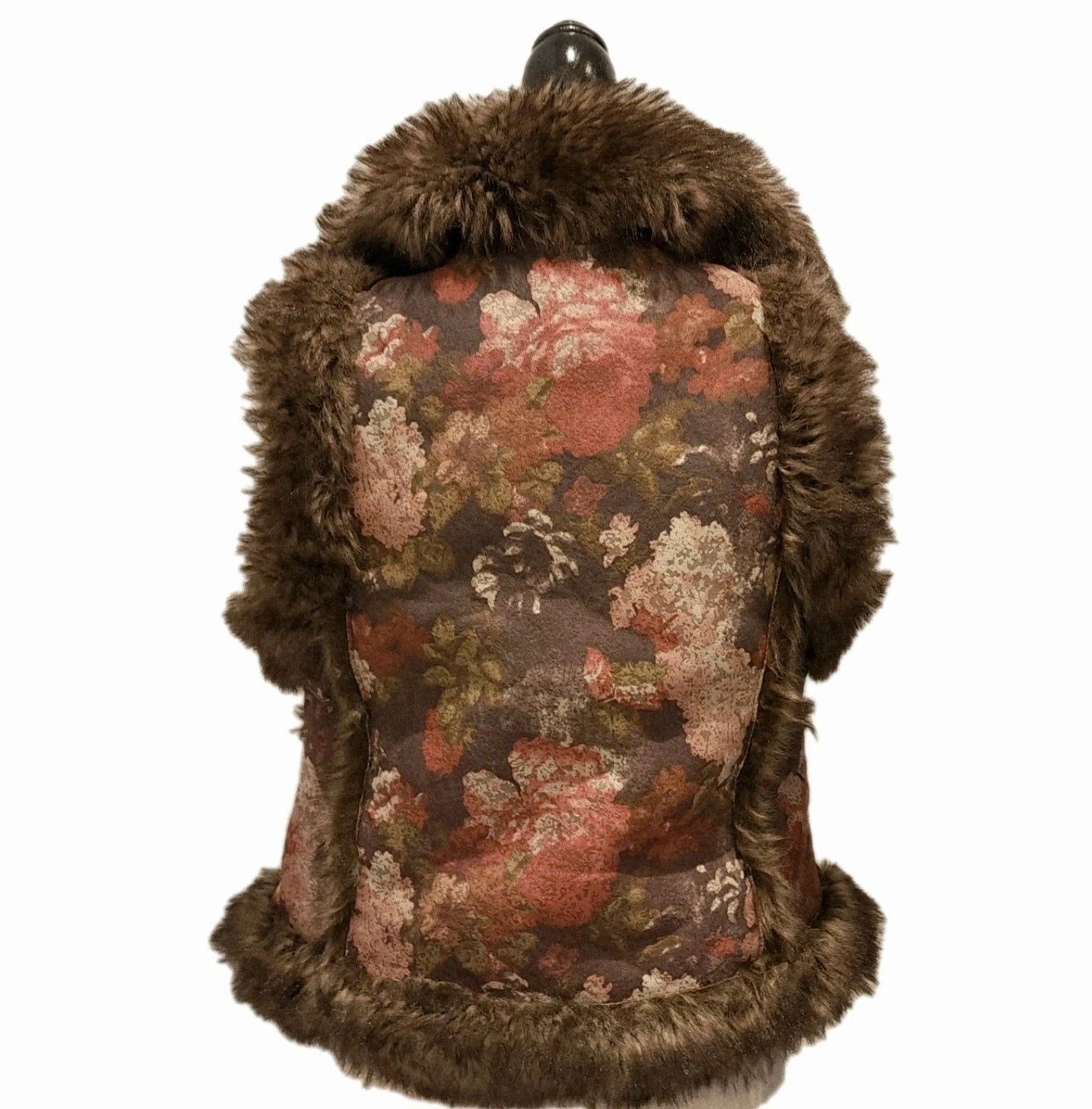 Parkhurst Sz M Floral Faux Fur & Shearling Vest Horn Toggle