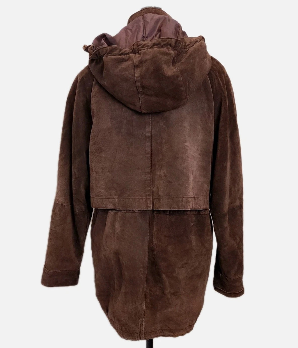 Vintage Genuine Leather Sz S Parka Jacket Mid-length Brown Hooded