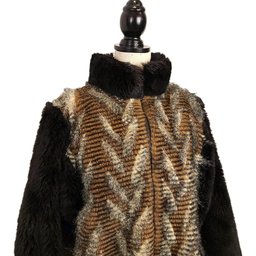 Cindy Burke Vintage Chevron Faux Fur Jacket Sz L