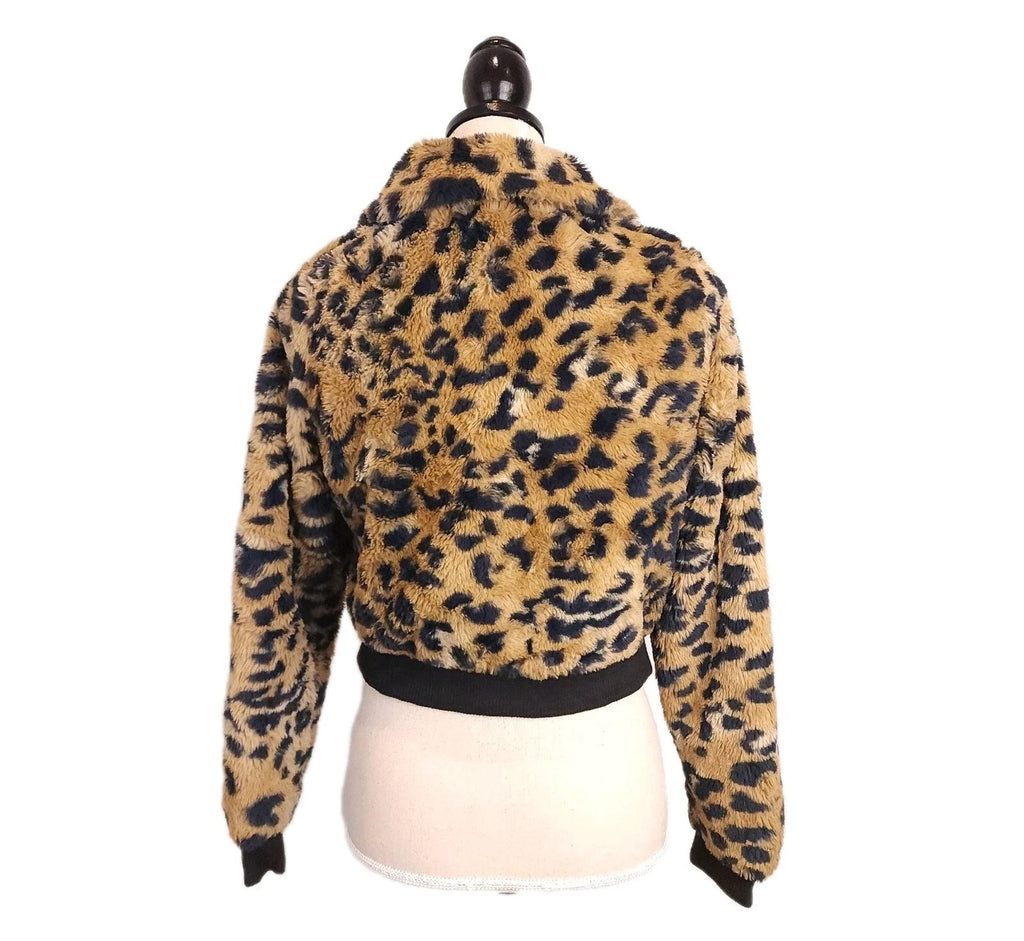Leopard Print XS Full Zip Hooded Faux Fur Jacket