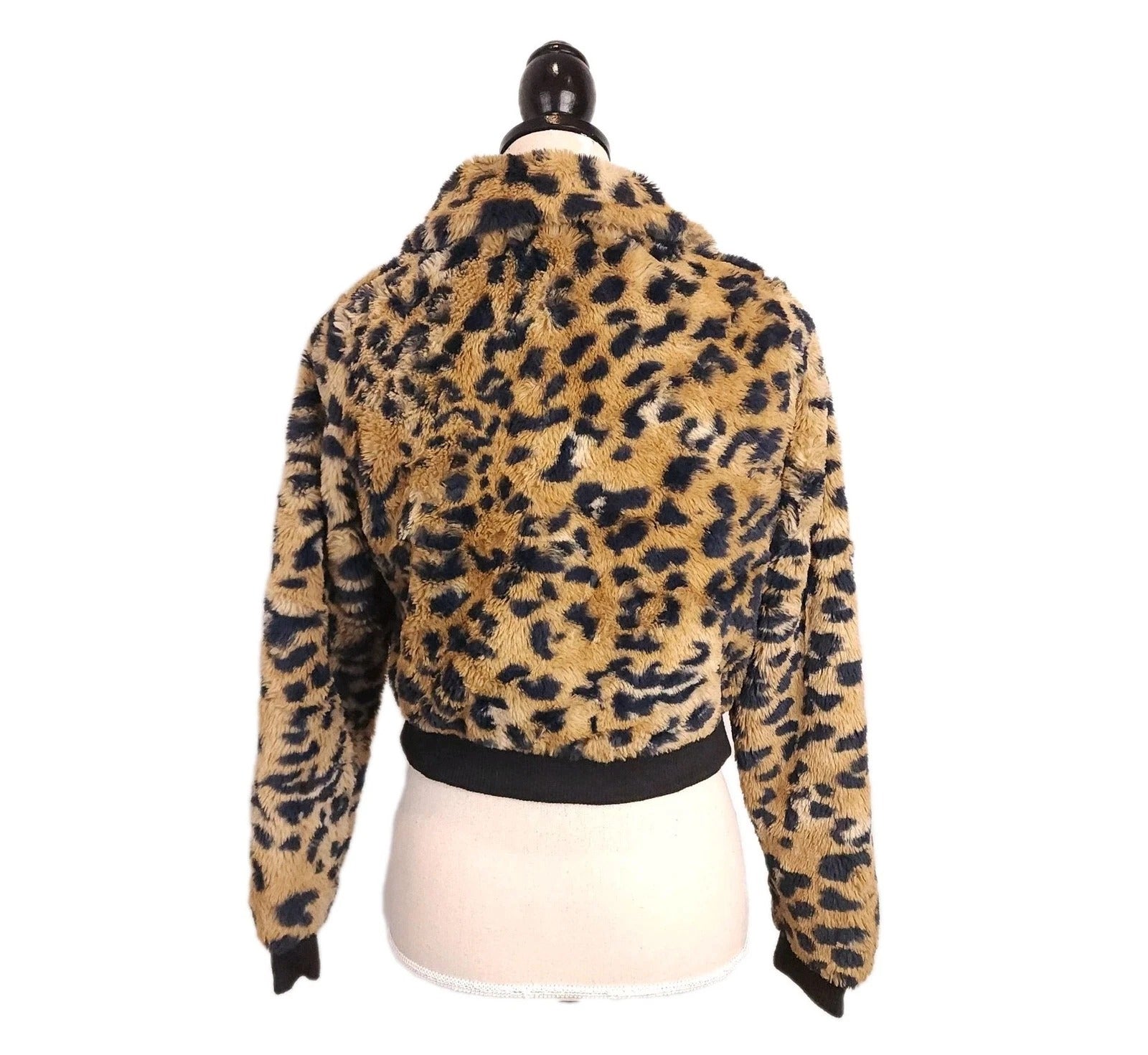 Leopard Print XS Full Zip Hooded Faux Fur Jacket