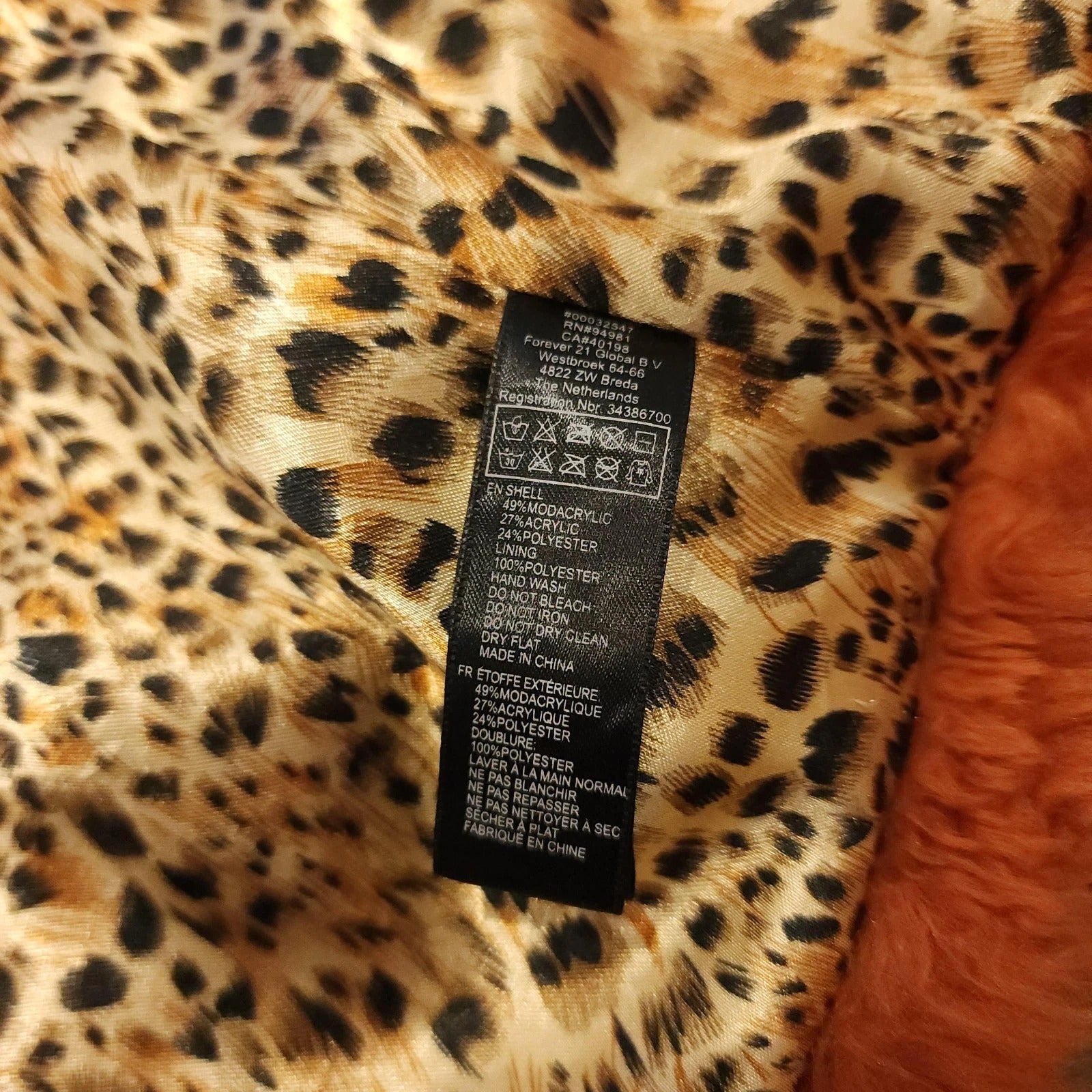 Orange Faux Fur Vest with Leopard Lining Sz L