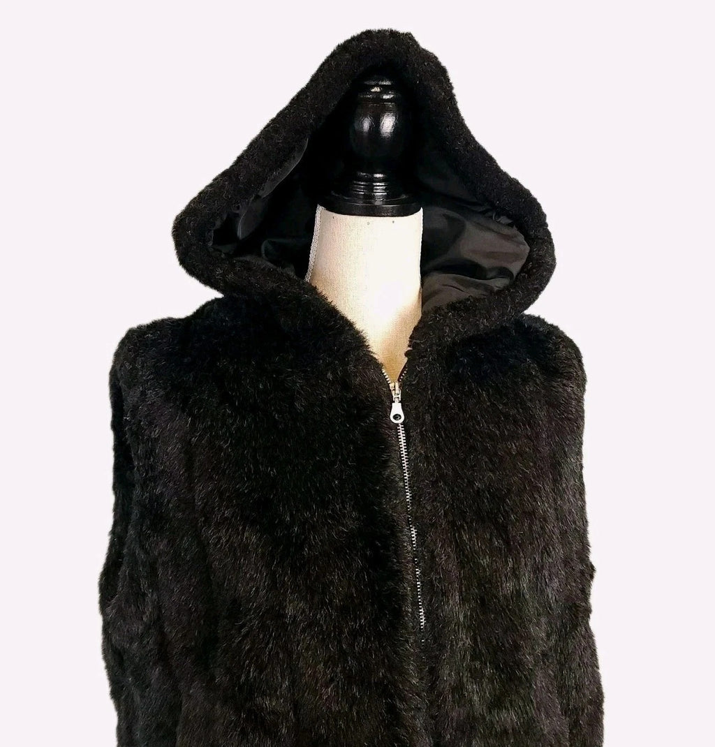 Nicole Benisti XL Faux Fur Full Zip Vest Hooded Black