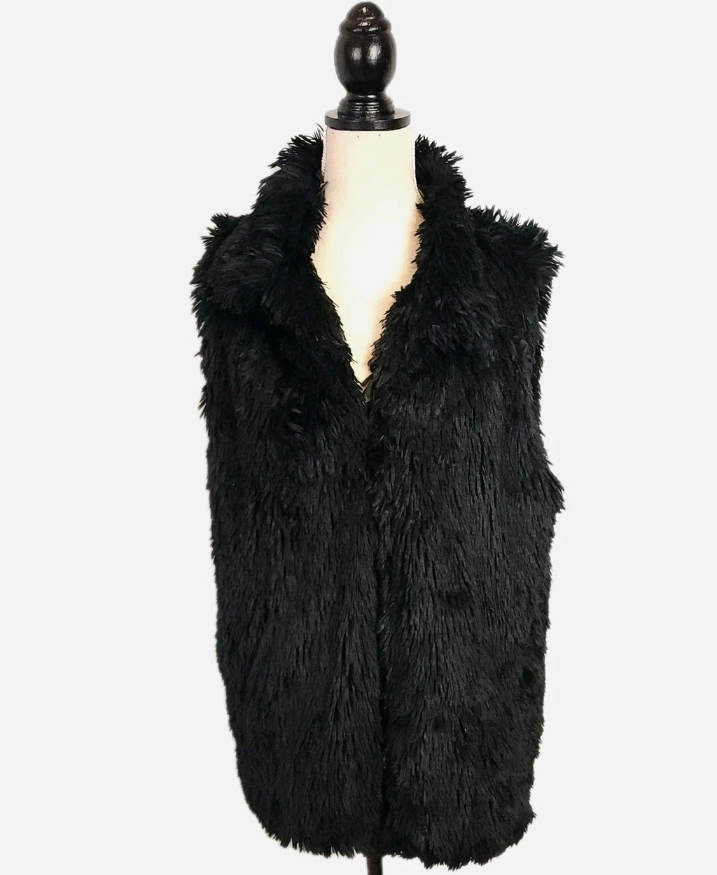 Cejon XL Long-haired Jet Black Shaggy Faux Fur Vest