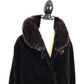 Vintage Plush Faux Fur Overcoat Black & Brown Buttoned Sz Medium