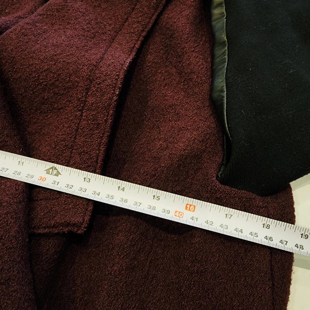 DANIER Leather & Wool Maroon Asymmetrical Coat Sz Medium