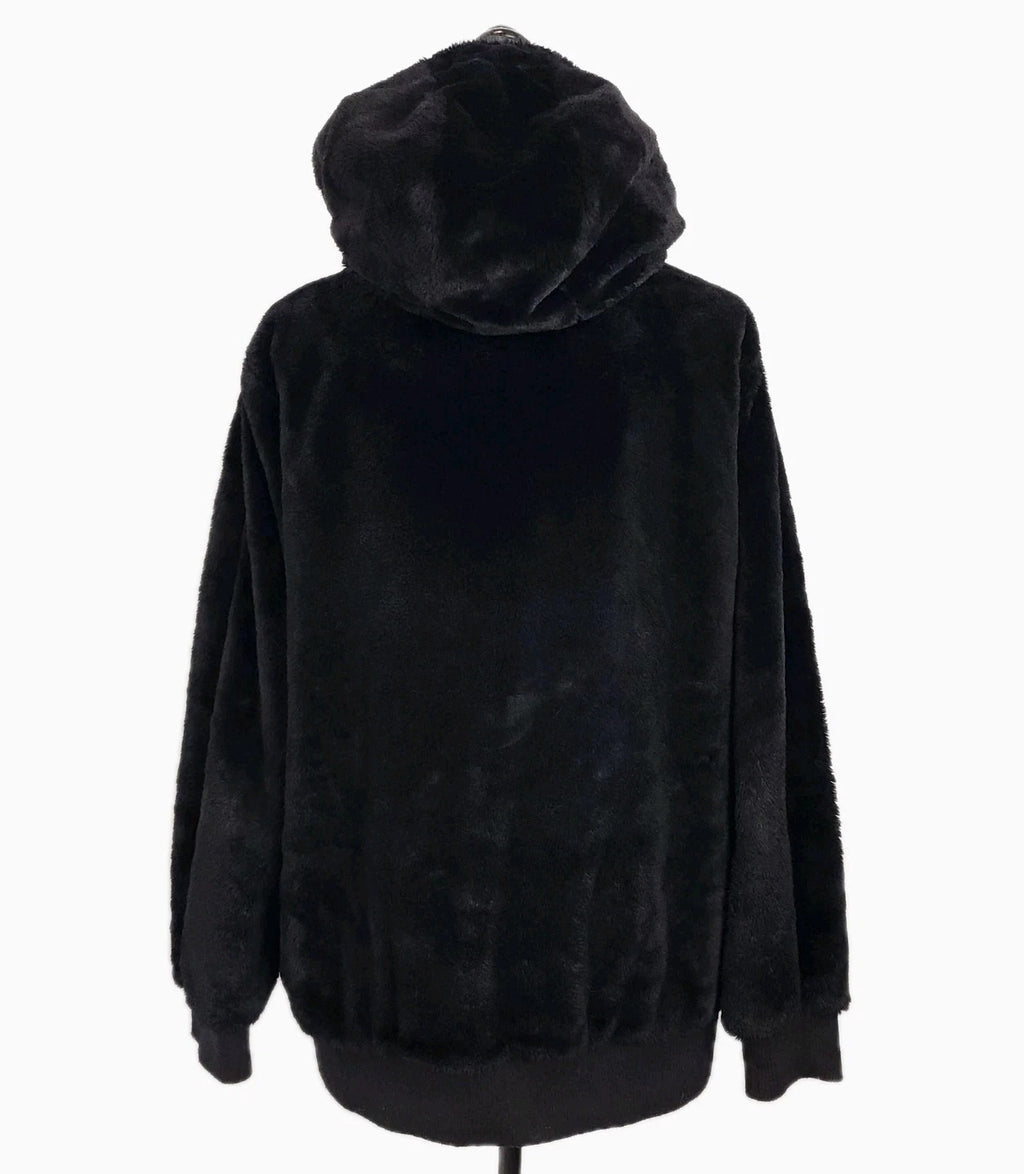 Faux Fur Hooded Jet Black Jacket XL
