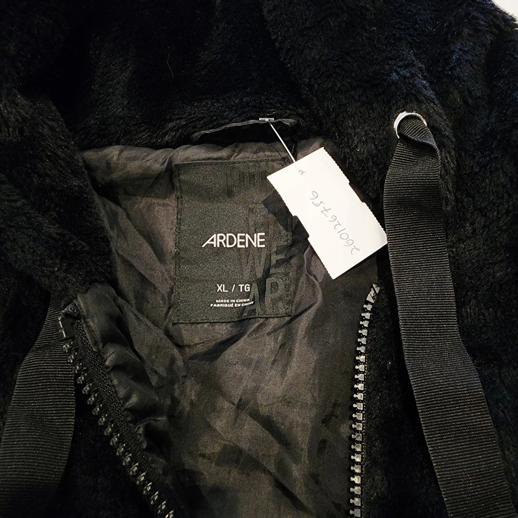 Faux Fur Hooded Jet Black Jacket XL