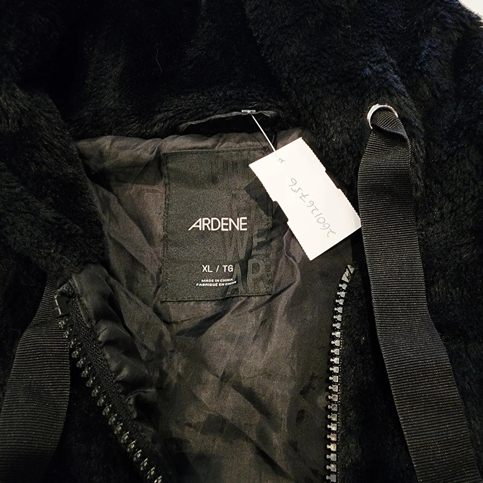 Faux Fur Hooded Jet Black Jacket XL