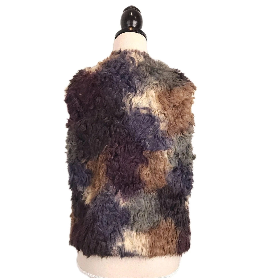 Guess Sz M Patched Black, Brown and Gray Dense Faux Fur Vest