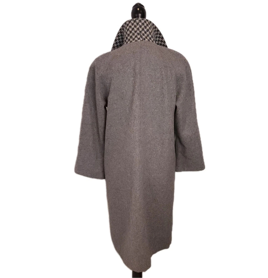 Tweed Wool Vintage Overcoat Gray Knee Length Sz M