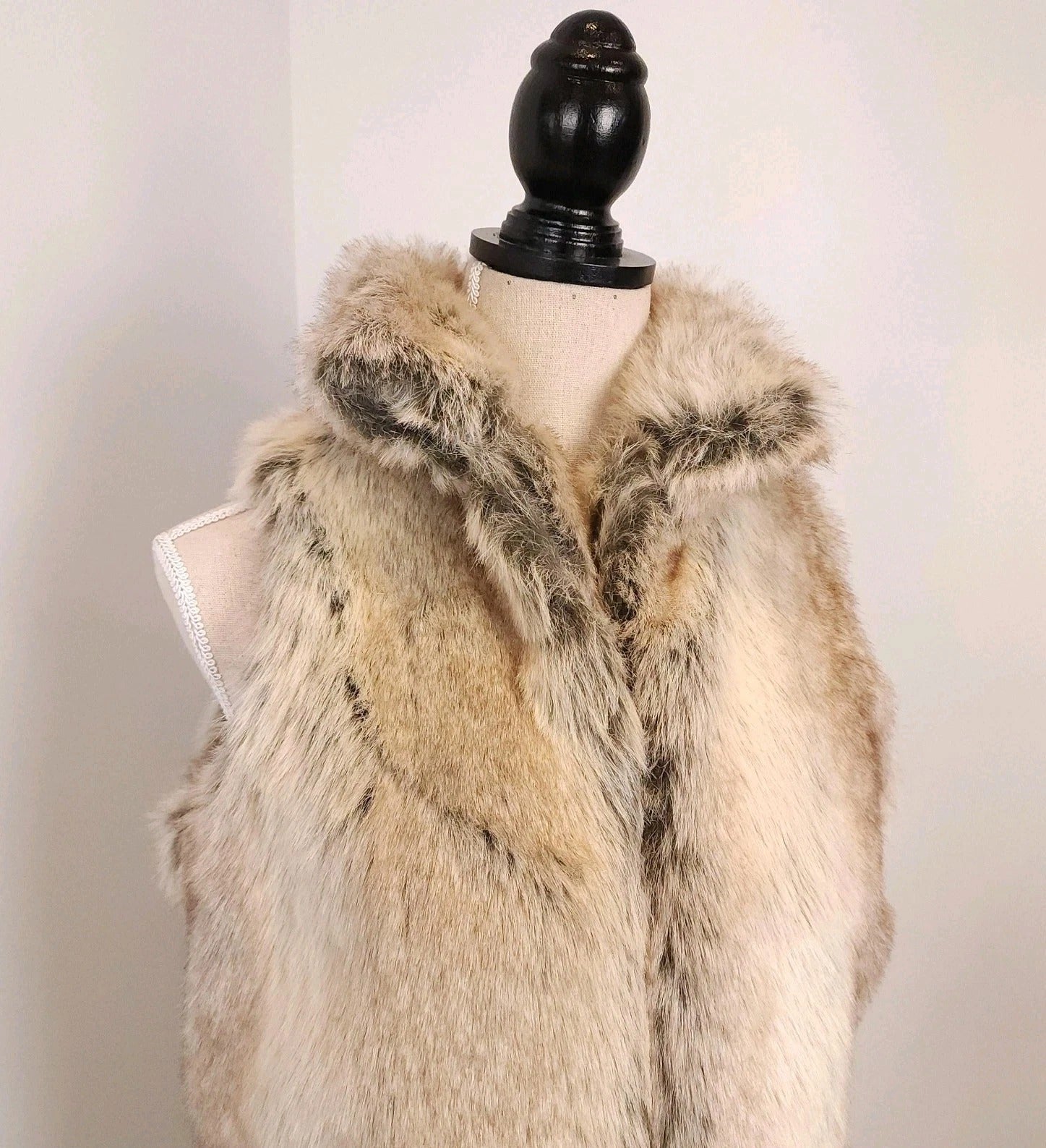 Parkhurst Bold Collar Light Brown Faux Fur Open Vest Sz S