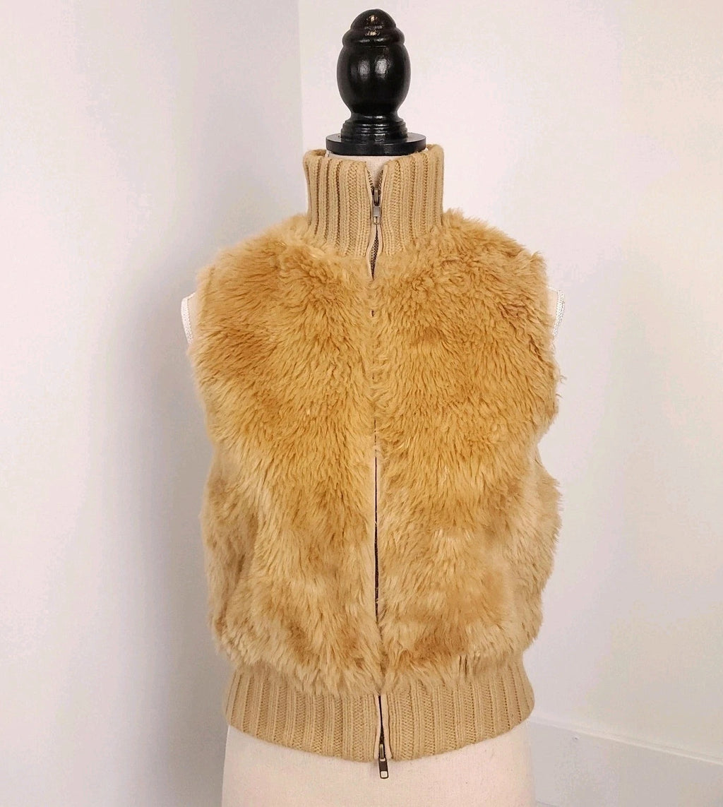 Golden Brown Faux Fur Vest Sz S Full Zip Cafebrand