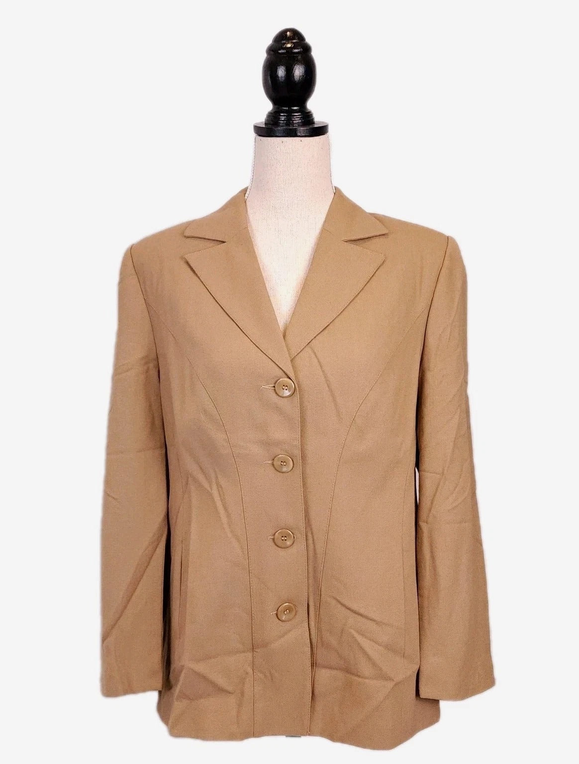 D'Oraz PETITE Sz L Wool Skirt and Buttoned Blazer Vintage Suit Tan Brown