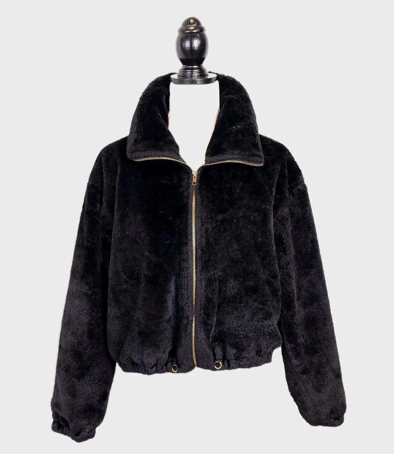 Sans Souli Sz M Black Faux Fur Jacket Full Zip