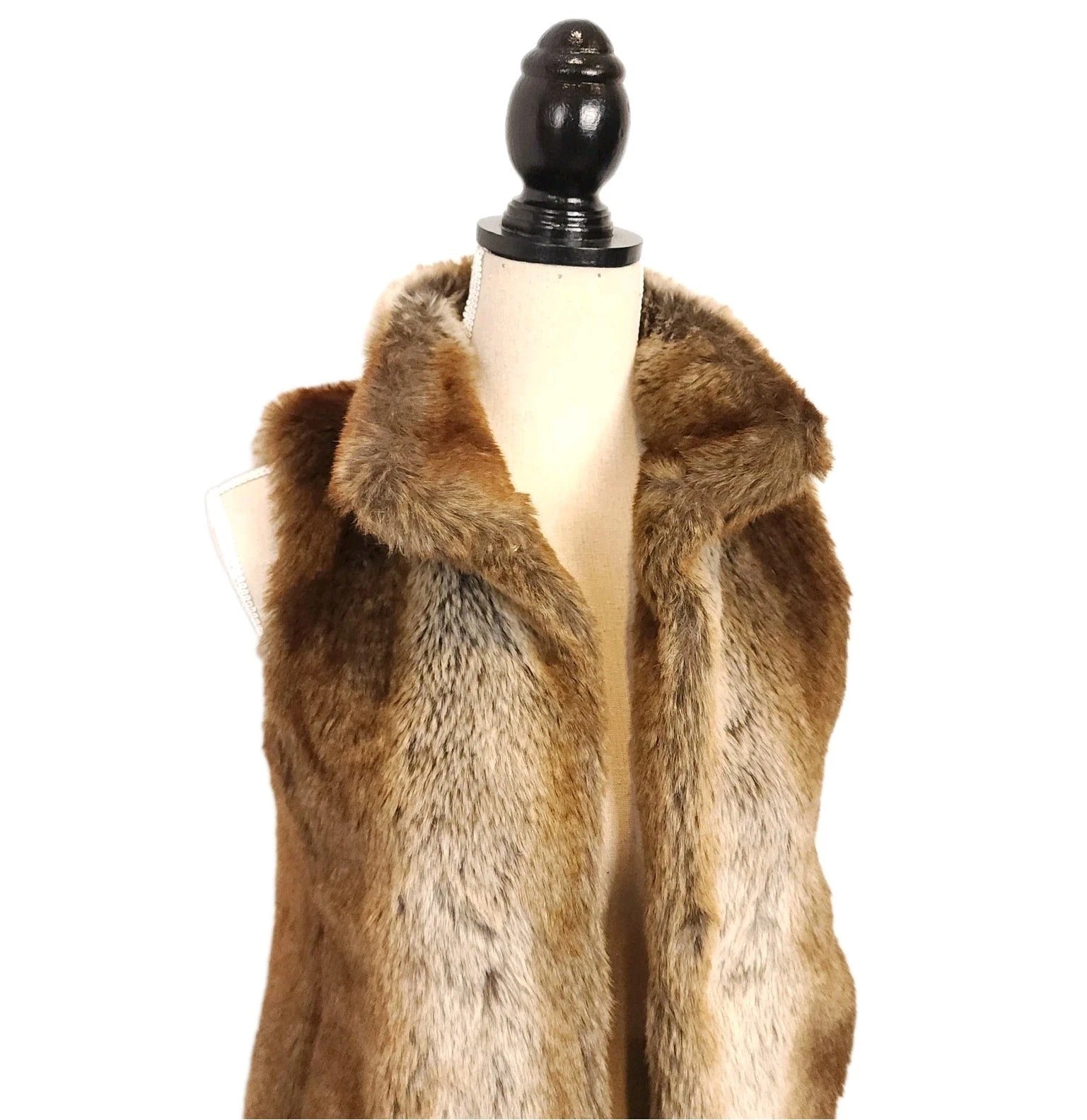 Epic-Threads Chestnut Luxe Faux Fur Vest Bold Collar Fits SMALL