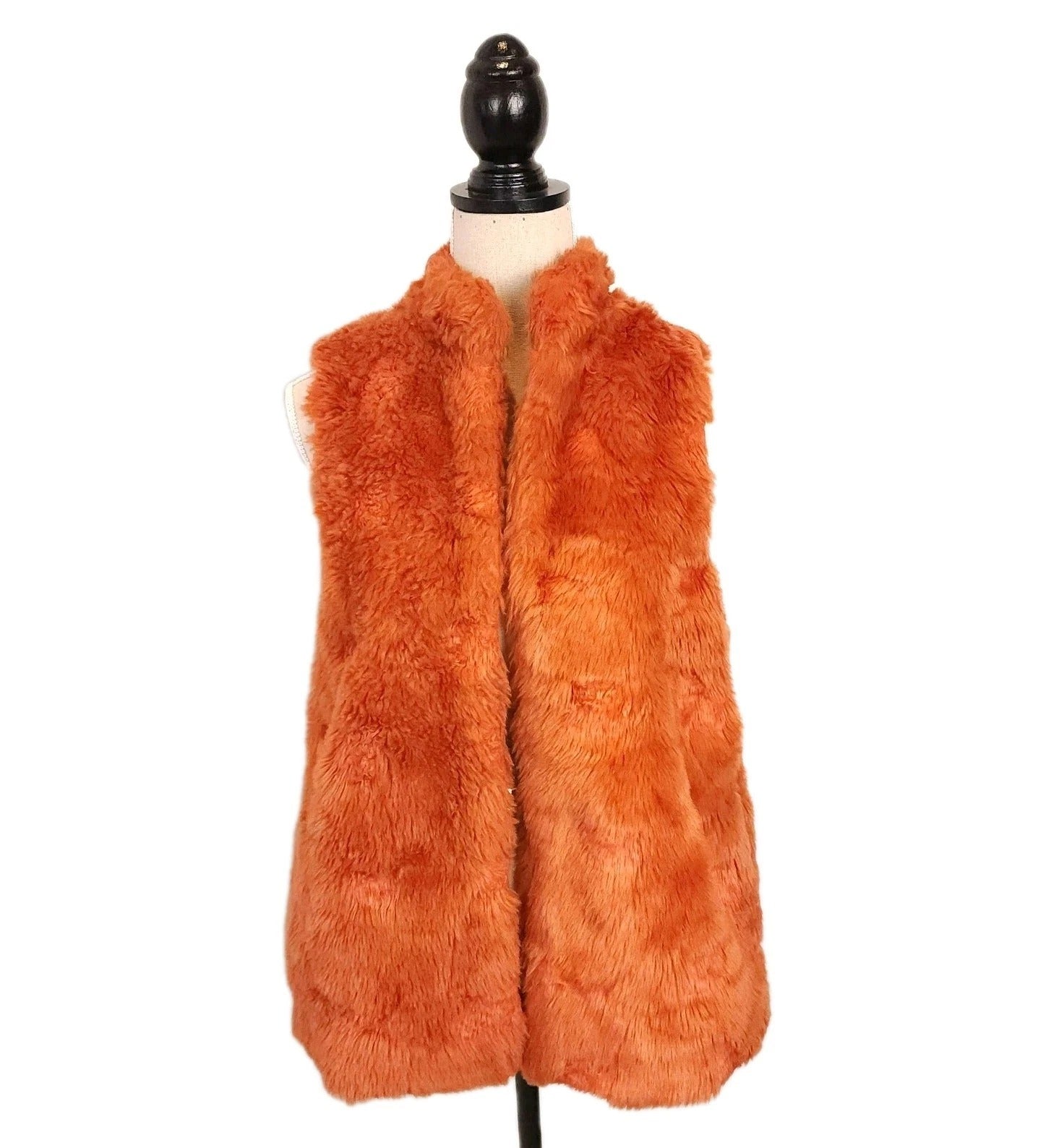 Orange Faux Fur Vest with Leopard Lining Sz L