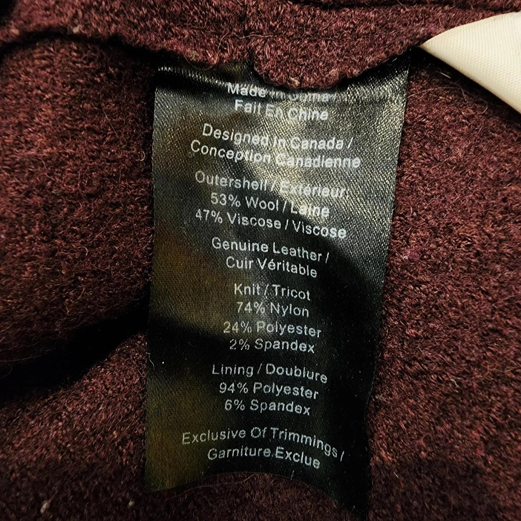 DANIER Leather & Wool Maroon Asymmetrical Coat Sz Medium