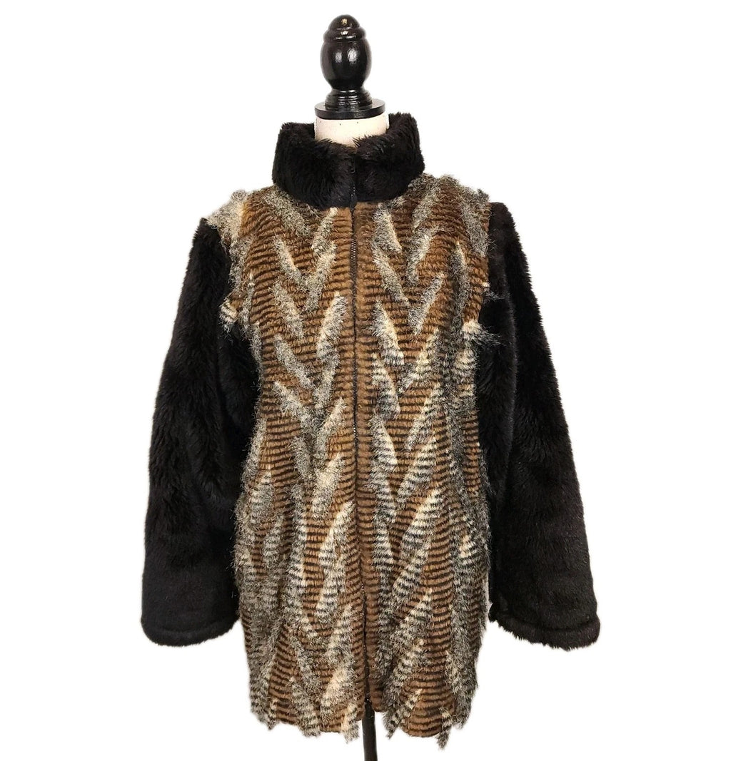 Cindy Burke Vintage Chevron Faux Fur Jacket Sz L