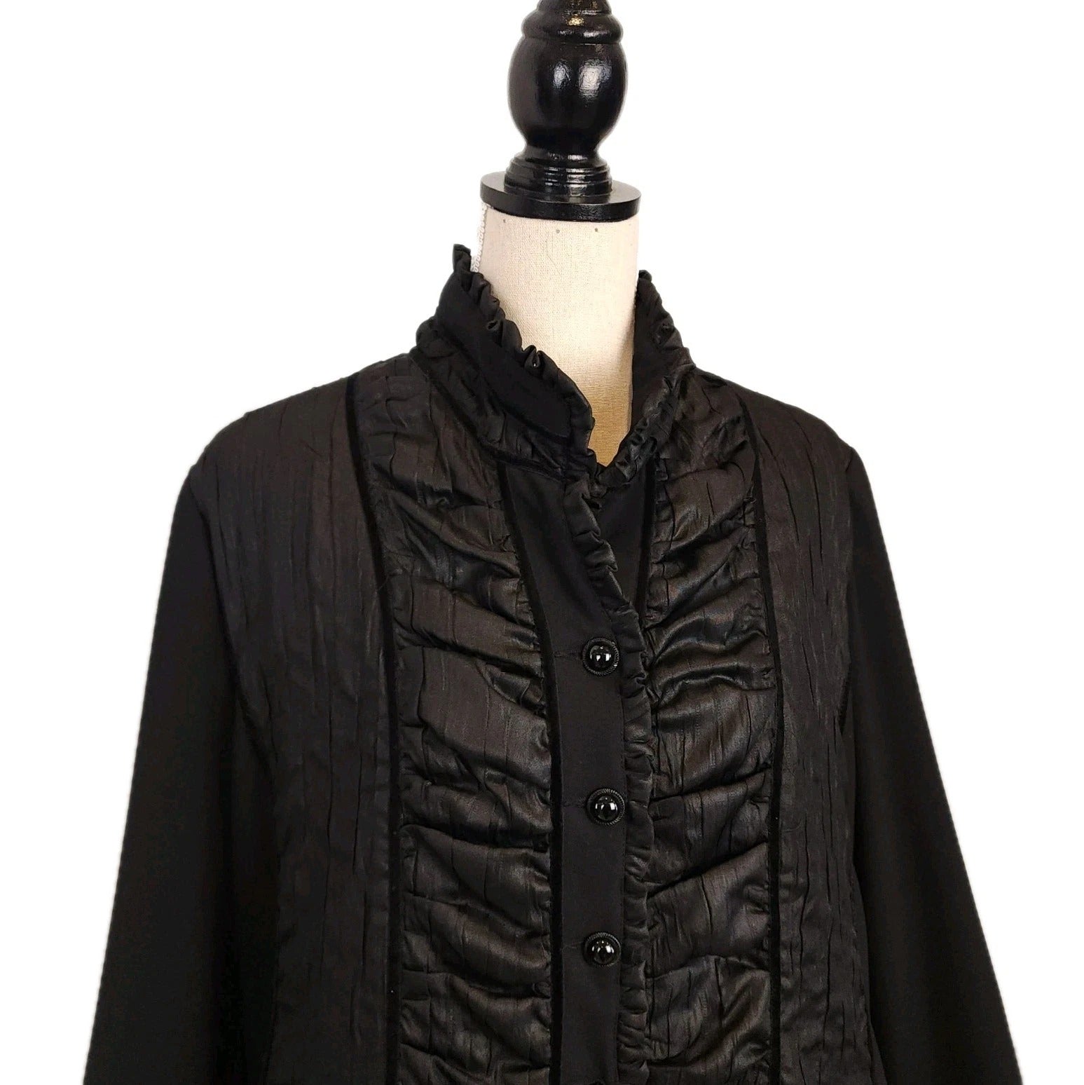 MISS ALLIAGE Ruched Frill Jet Black Buttoned Jacket Womens 2XL