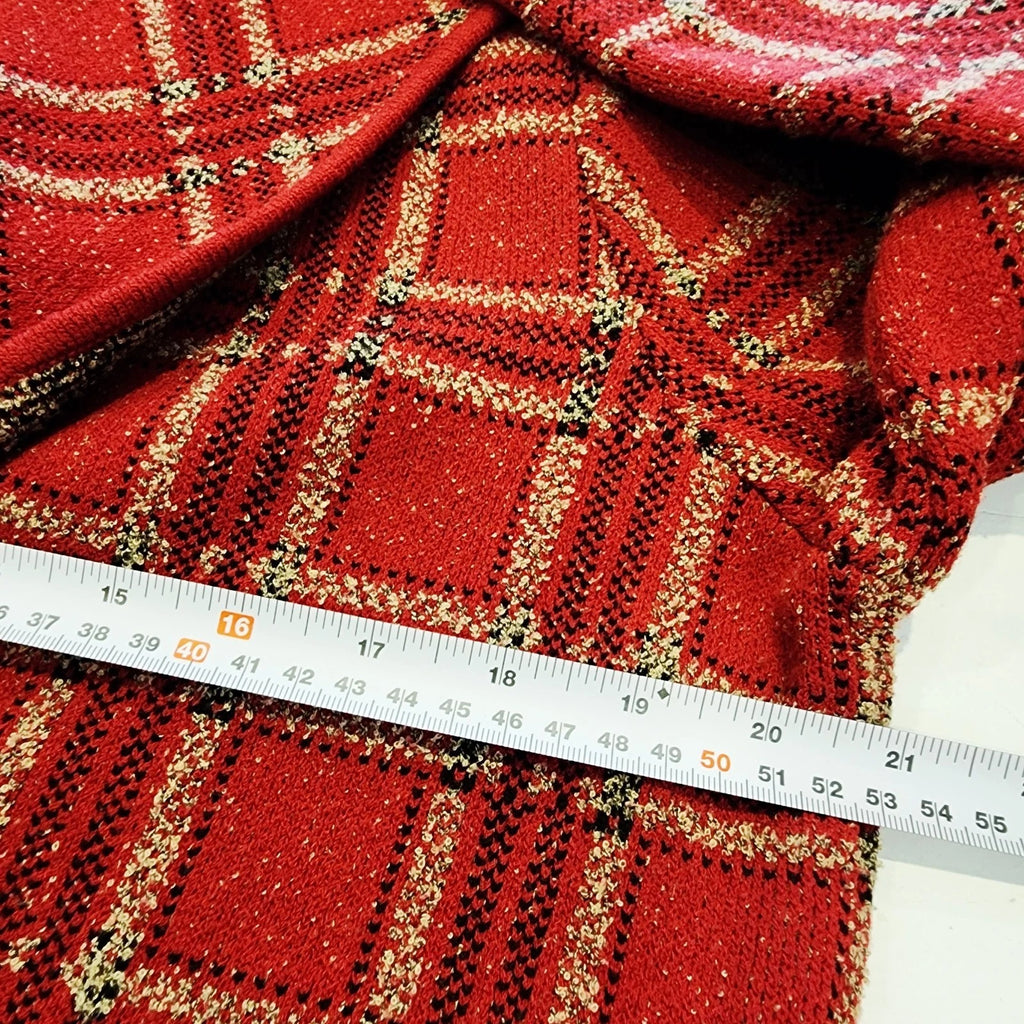 Tweed Wide Lapel Red & Gold Plaid Sz L Blazer Strech Unstructured Unlined
