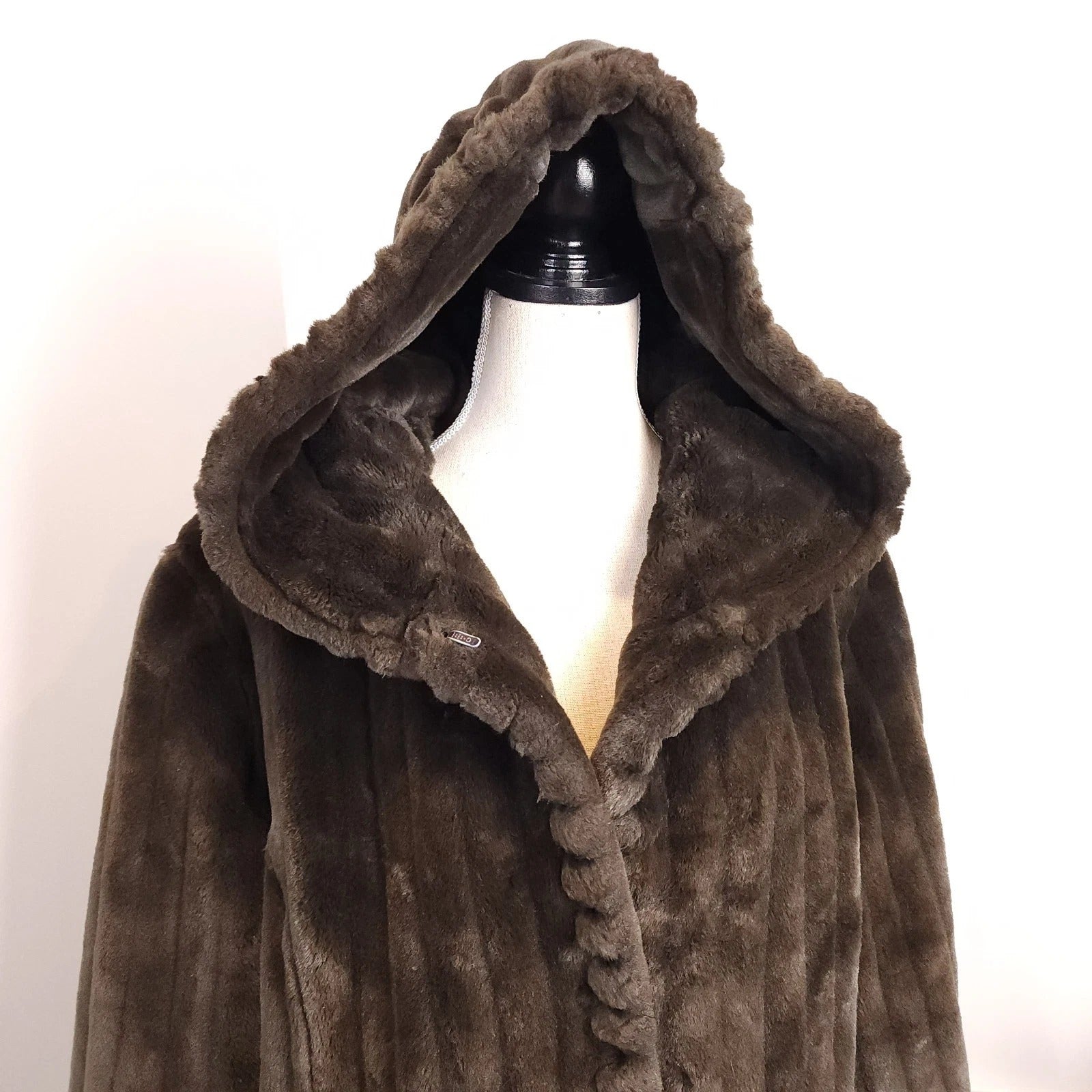 Tradition Velvet Charcoal Gray Faux Fur Knee-length Overcoat Sz L