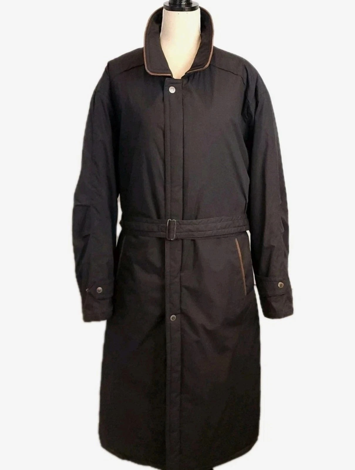 Boulevard Club XL Belted Padded Winter Overcat Full Length Charcoal Gray VTG