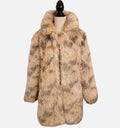 QED London Marble Gray & Brown Faux Fur Open Coat Sz L Deep Pile Knee Length