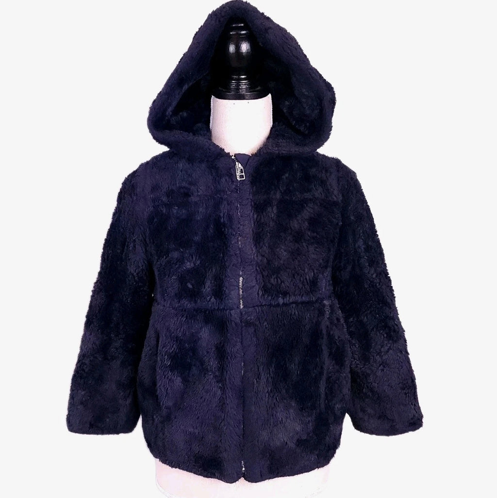 Zara Kids Midnight Blue Hooded Faux Fur Jacket Sz 10 Full Zip