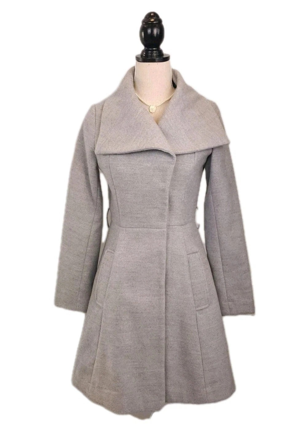 Miss Selfridge A-line Gray Sz Small Wide Lapels Snap Closures Coat