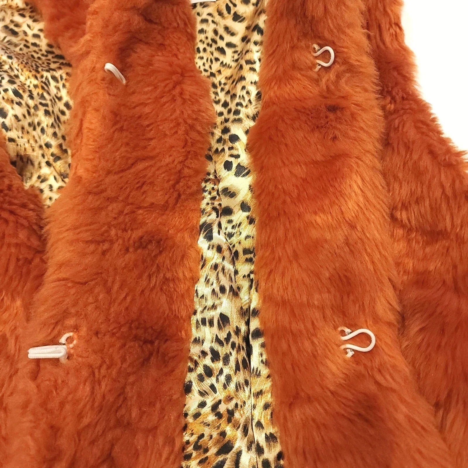 Orange Faux Fur Vest with Leopard Lining Sz L