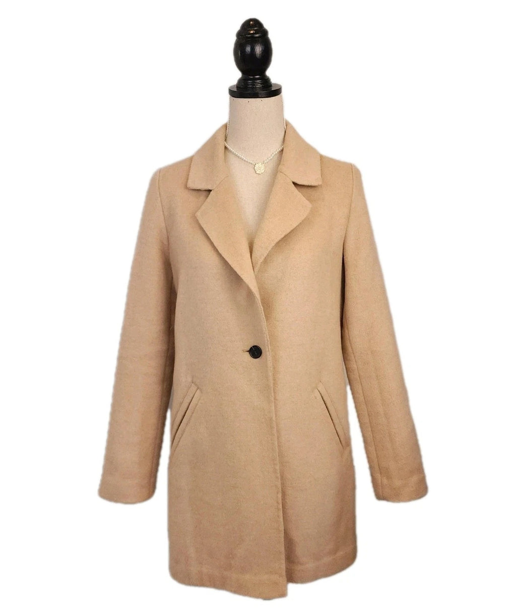 Dynamite Beige Tweed Sz S Mid-length Overcoat Wool Button Up