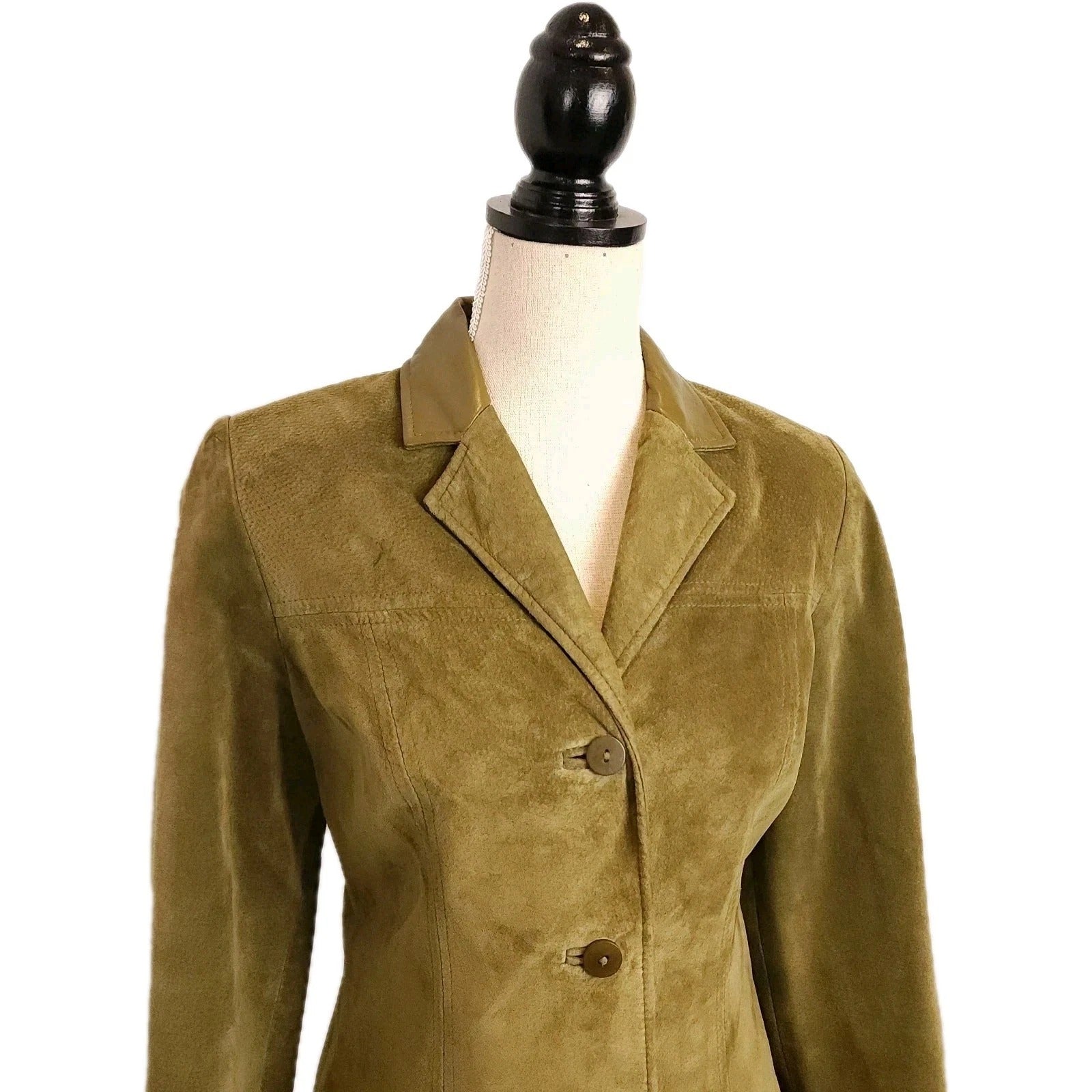 Danier Moss Green Short Genuine Leather Jacket Buttoned Sz S Made In Canada