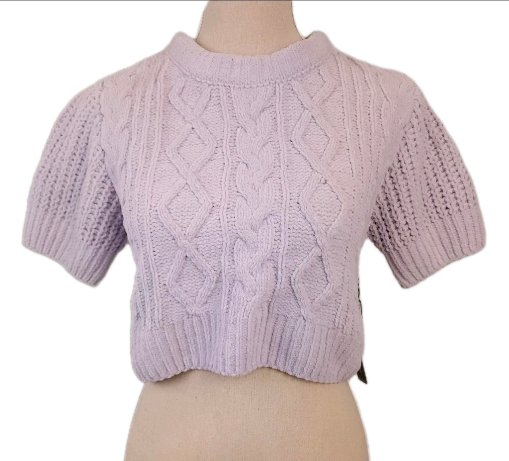 LA VIE EN ROSE Lavender Knit Sz Small Cropped Short Sleeve Sweater
